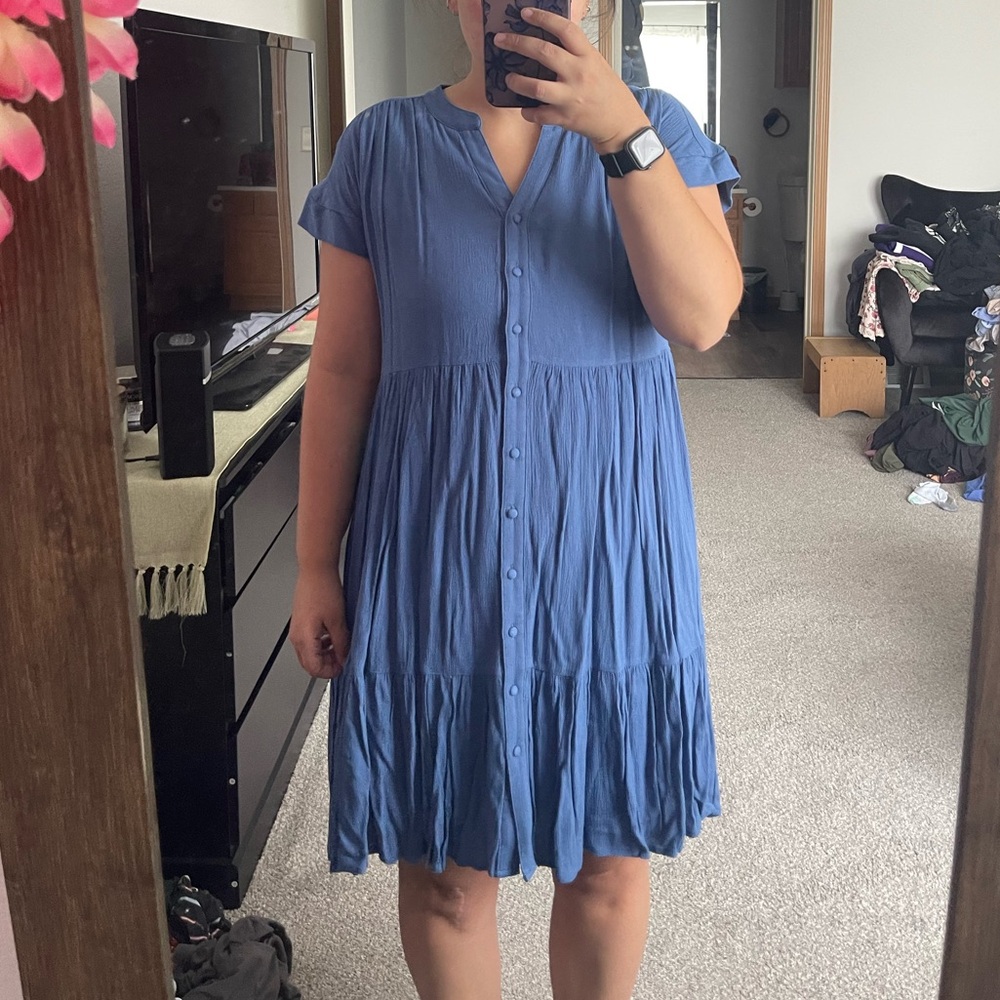 Chic Blue Button-Down Maxi Dress